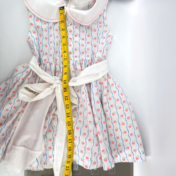 Vintage 4T Handmade Cottage Core Pinafore Dress Pockets Lace Rosette Petticoat - Picture 16 of 16